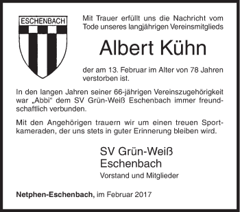 Traueranzeige von Albert Kühn von Siegener Zeitung