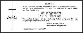 Traueranzeige von Dirk Hoogestraat von Siegener Zeitung