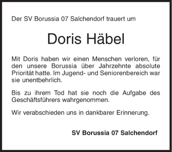 Traueranzeige von Doris Häbel von Siegener Zeitung