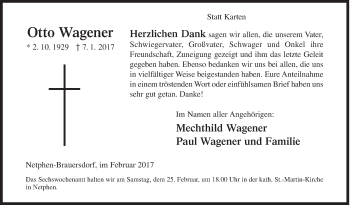 Traueranzeige von Otto Wagener von Siegener Zeitung