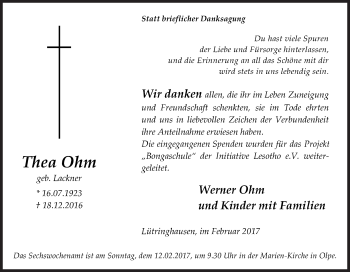 Traueranzeige von Thea Ohm von Siegener Zeitung
