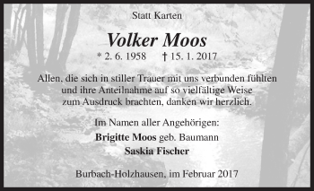 Traueranzeige von Volker Moos von Siegener Zeitung