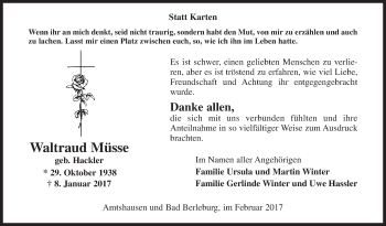 Traueranzeige von Waltraud Müsse von Siegener Zeitung