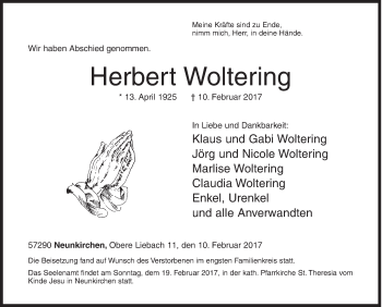 Traueranzeige von Herbert Woltering von Siegener Zeitung
