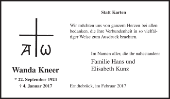 Traueranzeige von Wanda Kneer von Siegener Zeitung