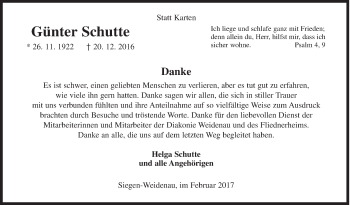 Traueranzeige von Günter Schutte von Siegener Zeitung