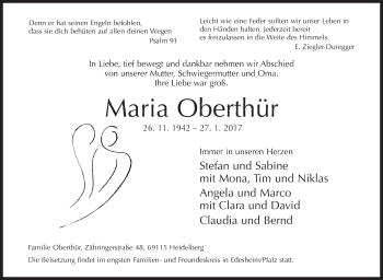 Traueranzeige von Maria Oberthür von Siegener Zeitung