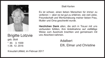 Traueranzeige von Brigitte Lotzvie von Siegener Zeitung