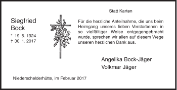 Traueranzeige von Siegfried Bock von Siegener Zeitung