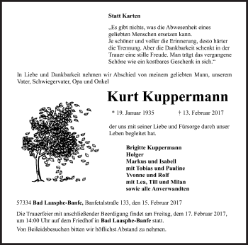 Traueranzeige von Kurt Kuppermann von Siegener Zeitung