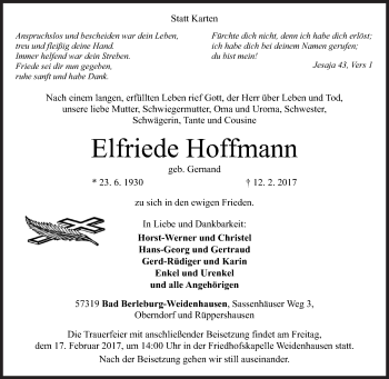 Traueranzeige von Elfriede Hoffmann von Siegener Zeitung