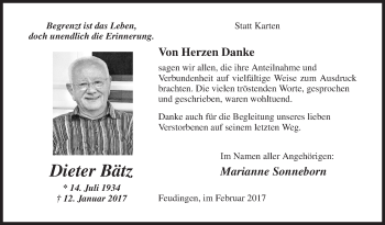 Traueranzeige von Dieter Bätz von Siegener Zeitung