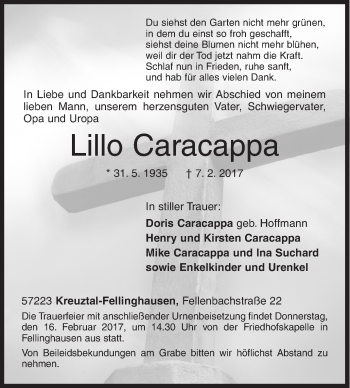Traueranzeige von Lillo Caracappa von Siegener Zeitung