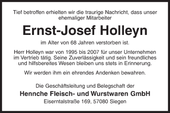 Traueranzeige von Ernst-Josef Holleyn von Siegener Zeitung
