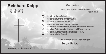 Traueranzeige von Reinhard Knipp von Siegener Zeitung