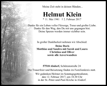 Traueranzeige von Helmut Klein von Siegener Zeitung