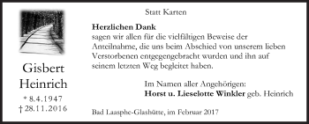 Traueranzeige von Gisbert Heinrich von Siegener Zeitung