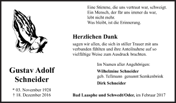 Traueranzeige von Gustav Adolf Schneider von Siegener Zeitung