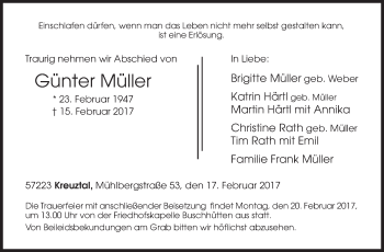 Traueranzeige von Günter Müller von Siegener Zeitung