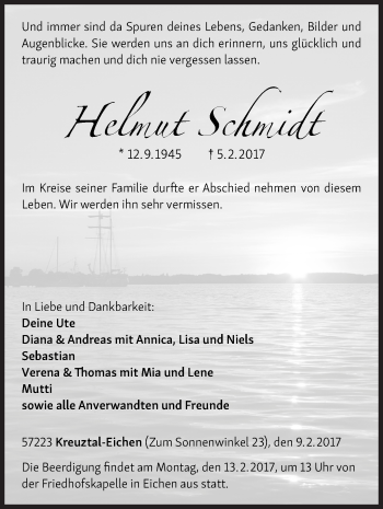 Traueranzeige von Helmut Schmidt von Siegener Zeitung