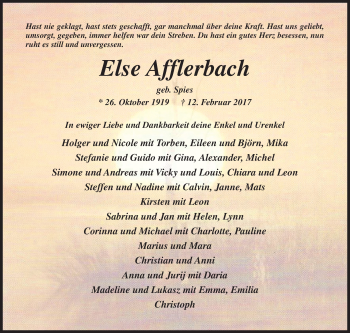 Traueranzeige von Else Afflerbach von Siegener Zeitung