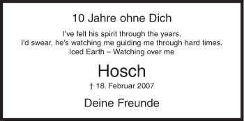 Traueranzeige von Hosch  von Siegener Zeitung