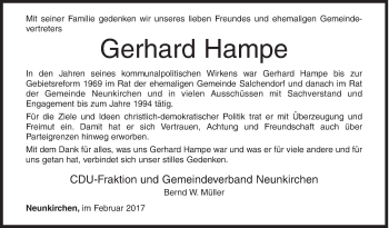 Traueranzeige von Gerhard Hampe von Siegener Zeitung