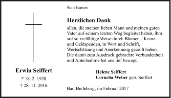 Traueranzeige von Erwin Seiffert von Siegener Zeitung