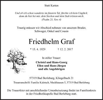 Traueranzeige von Friedhelm Graf von Siegener Zeitung