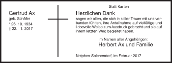 Traueranzeige von Gertrud Ax von Siegener Zeitung