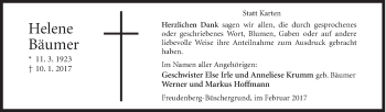 Traueranzeige von Helene Bäumer von Siegener Zeitung