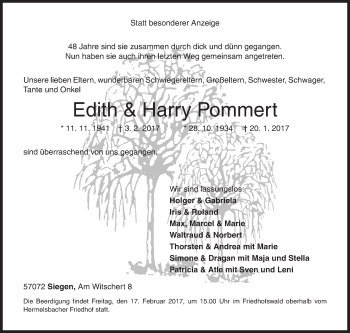 Traueranzeige von Edith Pommert von Siegener Zeitung