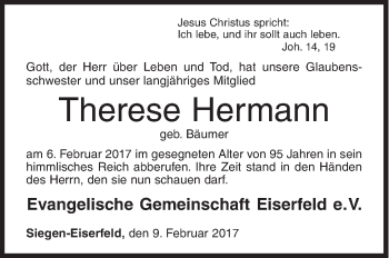Traueranzeige von Therese Hermann von Siegener Zeitung