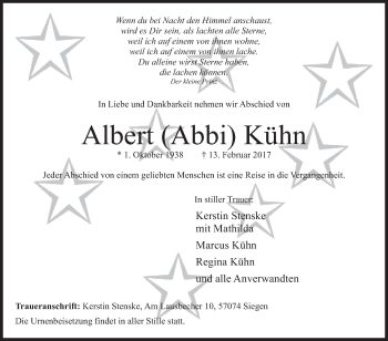 Traueranzeige von Albert Kühn von Siegener Zeitung