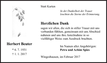 Traueranzeige von Herbert Beuter von Siegener Zeitung