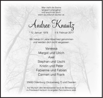 Traueranzeige von Andree Knautz von Siegener Zeitung