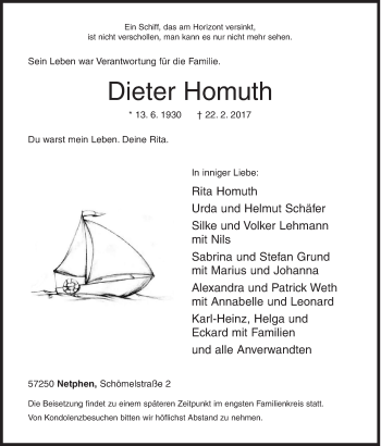 Traueranzeige von Dieter Homuth von Siegener Zeitung