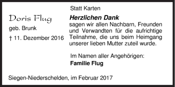 Traueranzeige von Doris Flug von Siegener Zeitung