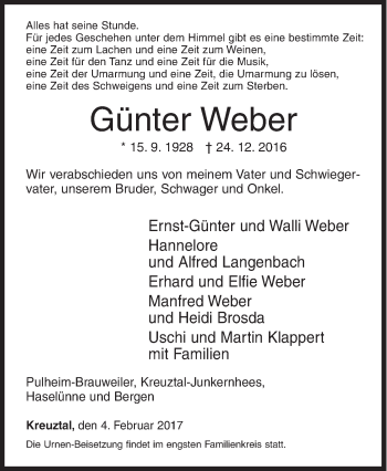 Traueranzeige von Günter Weber von Siegener Zeitung