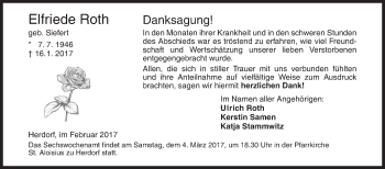 Traueranzeige von Elfriede Roth von Siegener Zeitung