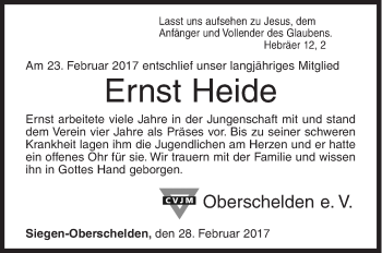 Traueranzeige von Ernst Heide von Siegener Zeitung