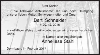 Traueranzeige von Berti Schneider von Siegener Zeitung