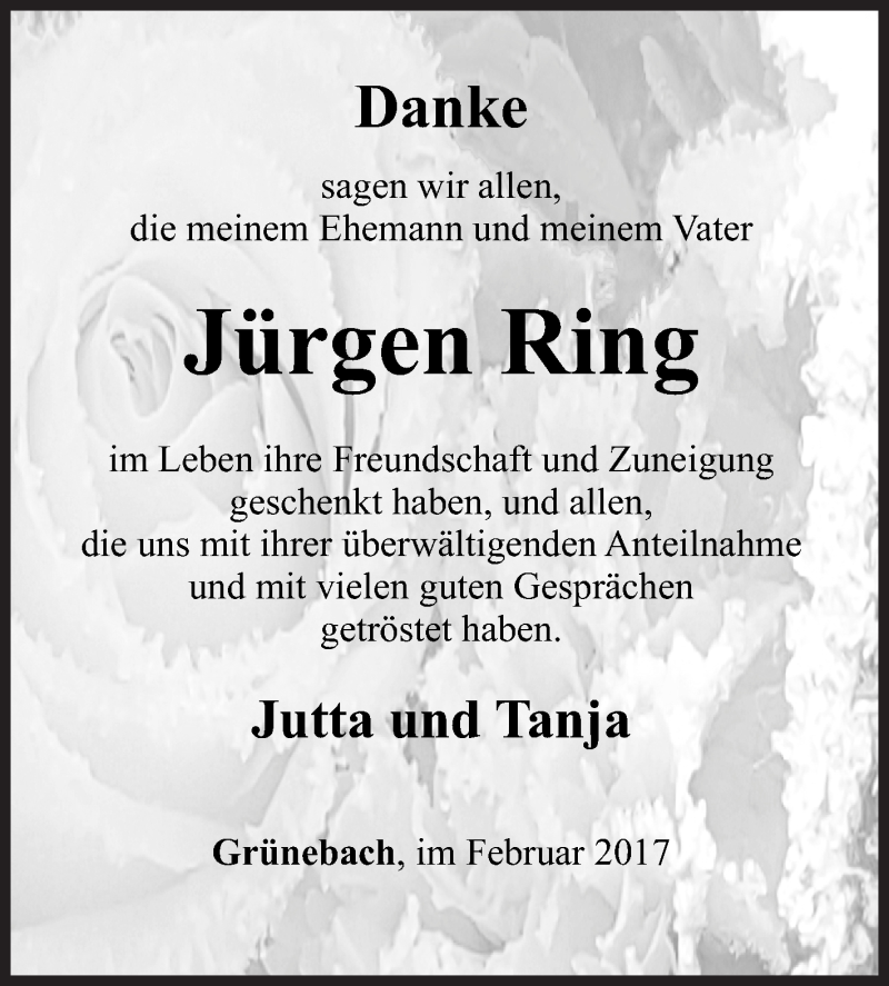  Traueranzeige für Jürgen Ring vom 18.02.2017 aus Siegener Zeitung