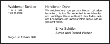 Traueranzeige von Waldemar Schöler von Siegener Zeitung