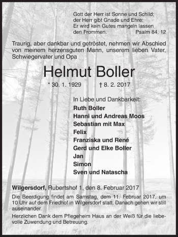 Traueranzeige von Helmut Boller von Siegener Zeitung