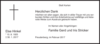 Traueranzeige von Else Hinkel von Siegener Zeitung