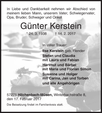 Traueranzeige von Günter Kerstein von Siegener Zeitung