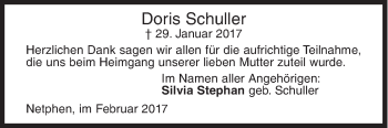 Traueranzeige von Doris Schuller von Siegener Zeitung