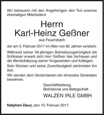 Traueranzeige von Karl-Heinz Geßner von Siegener Zeitung