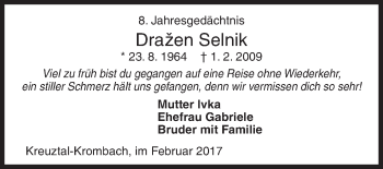 Traueranzeige von Drazen Selnik von Siegener Zeitung